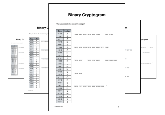 Download (PDF) Binary Cryptogram Activity for Kids - 10 Pages