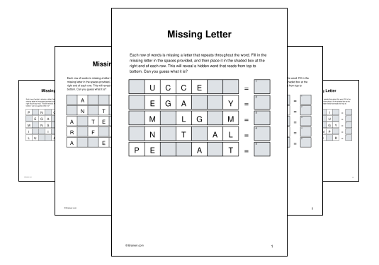 Download (PDF) Missing Letter Activity for Kids - 10 Pages