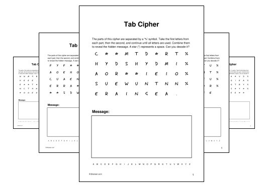 Download (PDF) Tab Cipher Activity for Teens - 10 Pages