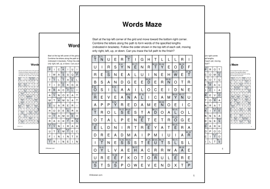 Download (PDF) Words Maze Activity for Teens (1 week ago) - 10 Pages